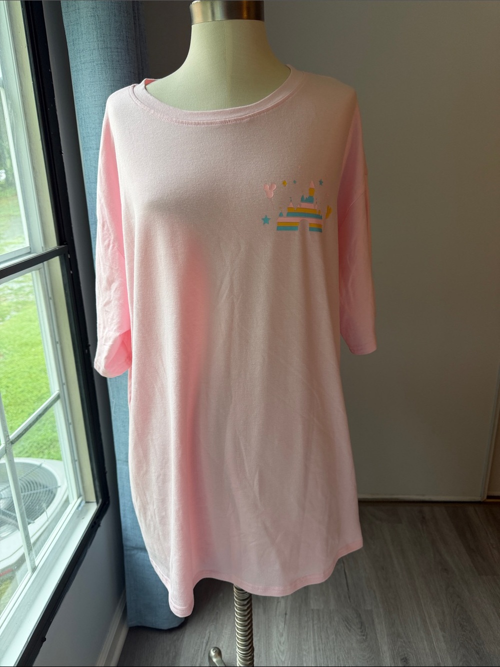 Disney castle 2x  Pink Short Sleeve Tee with Pastel Castle Graphic